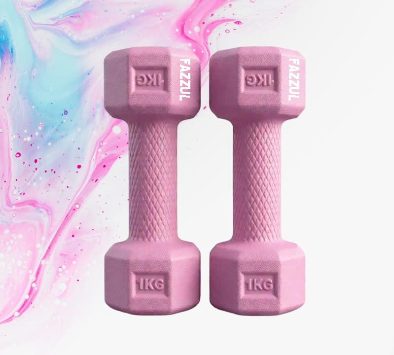 Dumbbell 1Kg Pair Hexa PVC Dumbbells Set For Home Gym, Exercise & Fitness (Pink) Fixed Weight Dumbbell Home And Gym Use (1Kg X 2PCS)-image-43