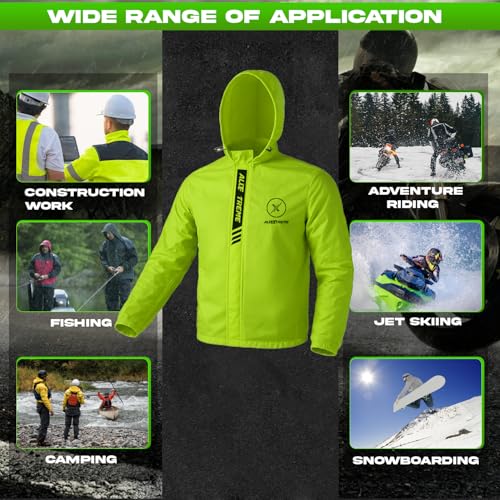 Image of Allextreme Waterproof Riding Jacket Rain Cover with Hood | Lightweight & Adjustable Raincoat Top for Bike Riders, Men & Women | Durable Windproof Motorcycle Rainwear for Riders (L, Neon Green)
