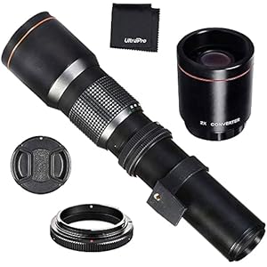 Hi-Resolution 500mm/1000mm Manual Preset Telephoto Reflex Lens for Canon EOS Rebel T3i, T4i, T5, T5i, T6, T7, T6i, T6s, T7i, SL1, SL2, EOS 60D, 70D, 77D, 80D, 5D III, 5D IV, EOS 7D, 7D II, 90D Cameras