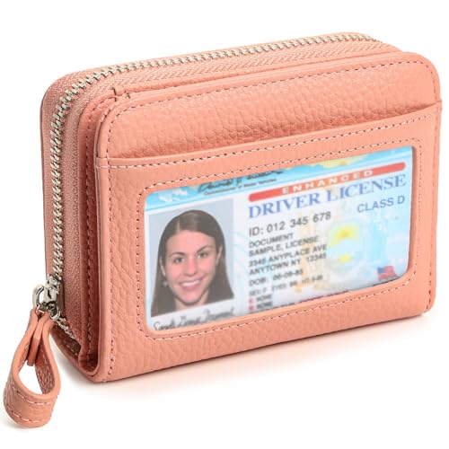 Image of Genuine Wallet Women RFID Blocking Card Holder, Small Leather Womens Wallet with Zipper ID Window Coin Pocket