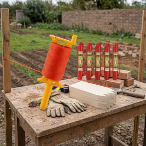 Kit de línea para albañil con carrete de cuerda para jardinería, cuerdas de nylon, estacas y niveles de burbuja para alineación precisa en construcción y jardinería miniatura 7