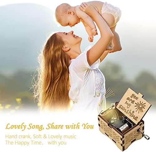 hadio You Are My Sunshine Music Box, Music Box You Are My Sunshine Gifts for Women, You Are My Sunshine Gifts Music Box for Girls Boys, Hand Crank Wooden Music Box as Gifts for Him & Her