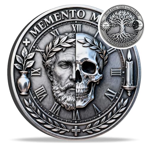 Memento Mori & Vivere Challenge Coin, Stoic Reminder Token