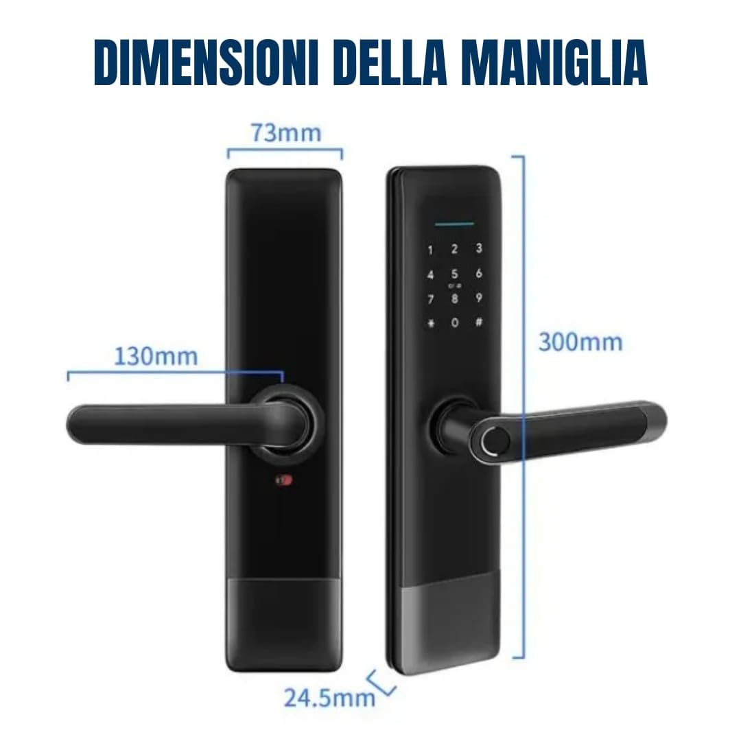 Serratura Smart con Maniglia Intelligente e Controllo via App TTLock – Apertura con Impronta Digitale, Codice o Smartphone – Serratura Elettrica con Cilindro per Porta Interna o Cancello Esterno