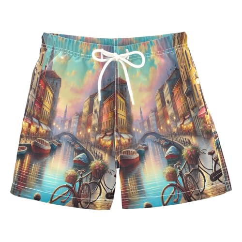 River Bridge Bike Boys Swim Trunks Quick Dry Toddler Swimsuit Boy Board Shorts Bathing Suits Swimwear XS Multi