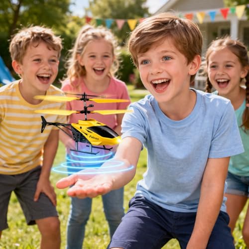 Image of KIDZYMON RC Helicopter with Hand Gravity Sensor, Flying Remote Control Helicopter Toy, Chargeble, 3D Light & Safety Sensor for Kids Age 4+ Years I Pack of 1 (Yellow)