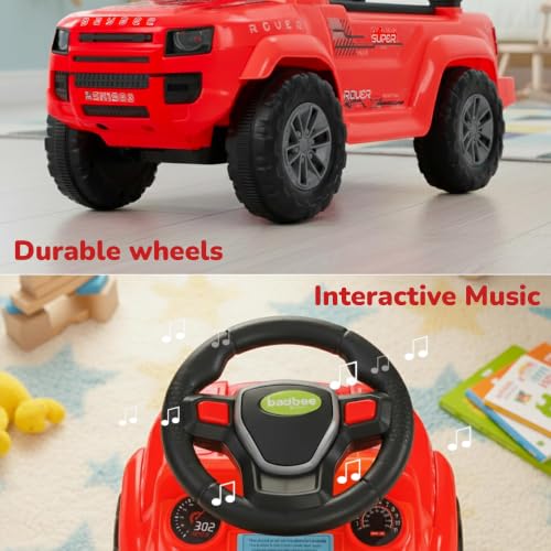 Image of Baybee Rover Baby Ride on Car for Kids | Push Ride on Toys Car with Backrest & Toy Storage Basket | Portable Rideons Jeep with LED Lights & Music | Kids Toy Car to Drive 1-3 Years (Red)