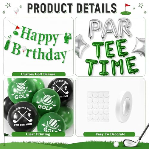 Image of Golf Birthday Party Decorations Let's Partee Time Golf Party Decorations | Happy Birthday Banner Golf Print Balloons Silver Star Foil Balloons for Men Boys Sport Themed Party Supplies