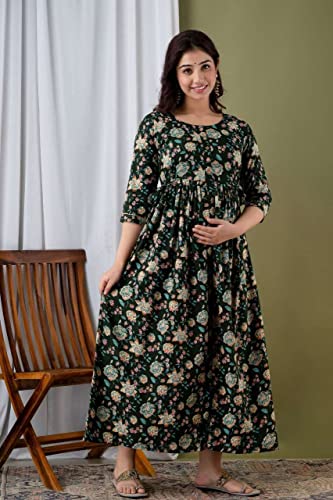 Image of Women's Cotton Floral Printed Anarkali Maternity Feeding Kurti