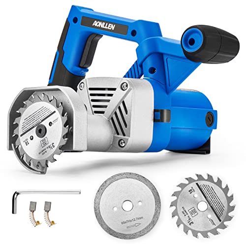 Aonllen toe kick saw 3-3/8 In. 6.8 Amp Electric Circular Saw With 2pcs Carbide Tipped Blades For Woods 1pcs Grit Diamond Blades For Tile Cuts special Undercut Saw For Removing Subfloor or Tiles