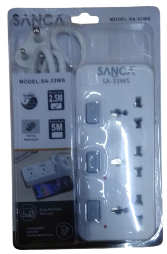 3 Pin Socket with 3 Individual Switches A1 Quality 2 Mtr (Spike,Power Socket) Support Dektop Computer,Laptop,Printers,Scanners White Color-image-35