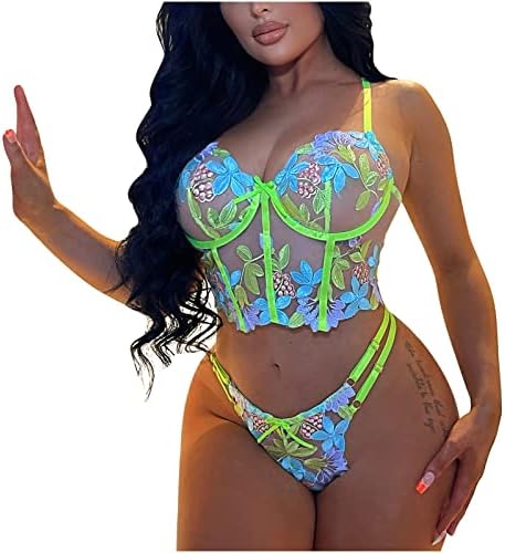 Zzalalana Women’s Exotic Lingerie Sets Lace Bra and Briefs Sets Floral Embroidery Sheer Sleepwear Underwear for Sex Naughty