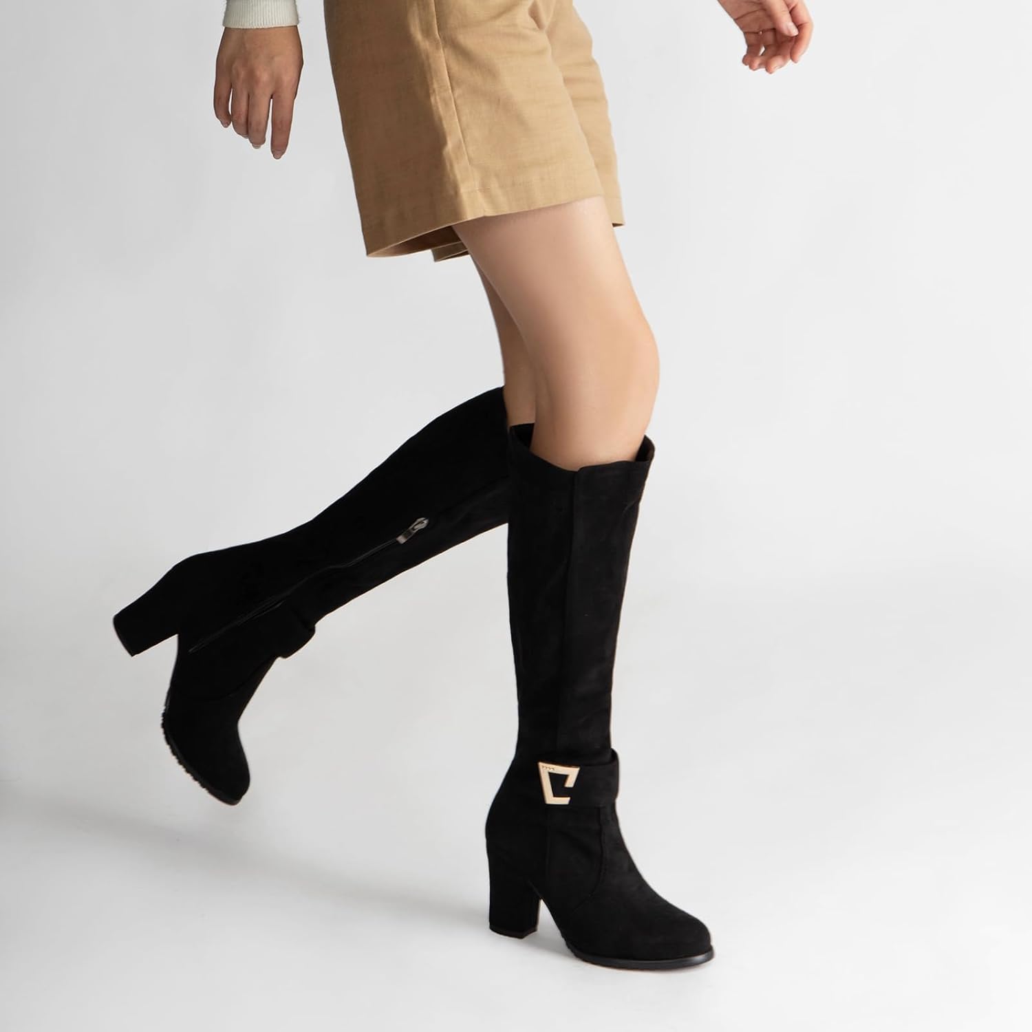 Women's Knee High Boots with Chunky Heel