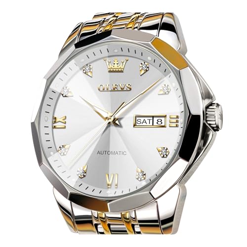 Image of OLEVS Watch for Men Automatic Classic Mechanical Watch Diamond Mirror Stainless Steel Dress Casual Waterproof Day /Date Calendar