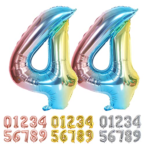 Ponmoo Luftballons Zahlen 44 Farbverlauf Blau, Riesen Nummer 0 1 2 3 4 5 6 7 8 9 10-19 20-29 30-39 40 50 60 70 80 90 100, groß Folienballons für Hochzeit Jubiläum, Geburtstags Party Dekoration