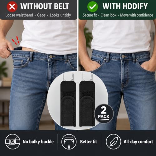 Image of Buckle-Free Elastic Waistband Belt Set of 2, Adjustable Metal Hook Stretch Straps, Invisible Belt Alternative for Jeans, Pants and Work Trousers for Men and Women