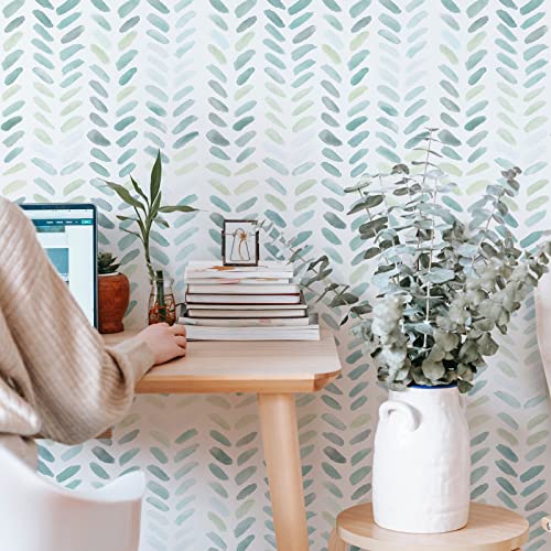 Green And White Wallpaper Peel And Stick Wallpaper Boho Contact Paper For Cabinets Leaf Wallpaper For Bedroom Self-Adhesive Removable Wallpaper Herringbone Wallpaper Drawer Kids Wallpaper 17.3“×78.8” #TOP7