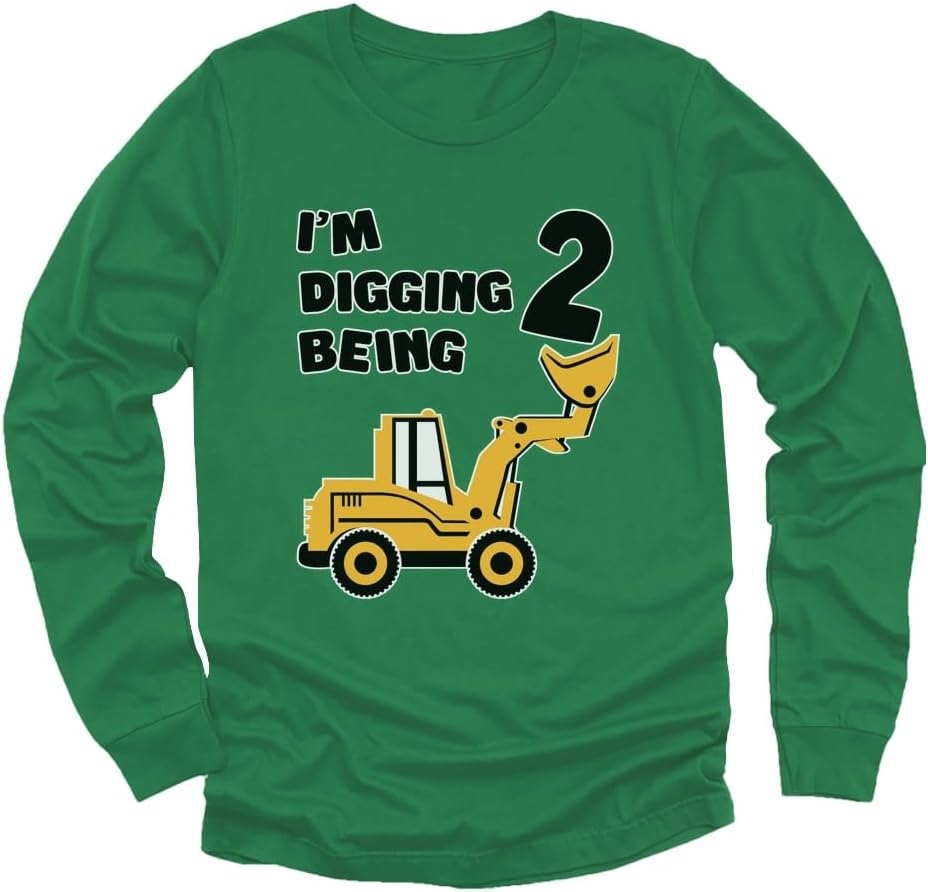 Tstars Construction Party Digging Being 2 2nd Birthday Shirt Boy Kids Long Sleeve T-Shirt