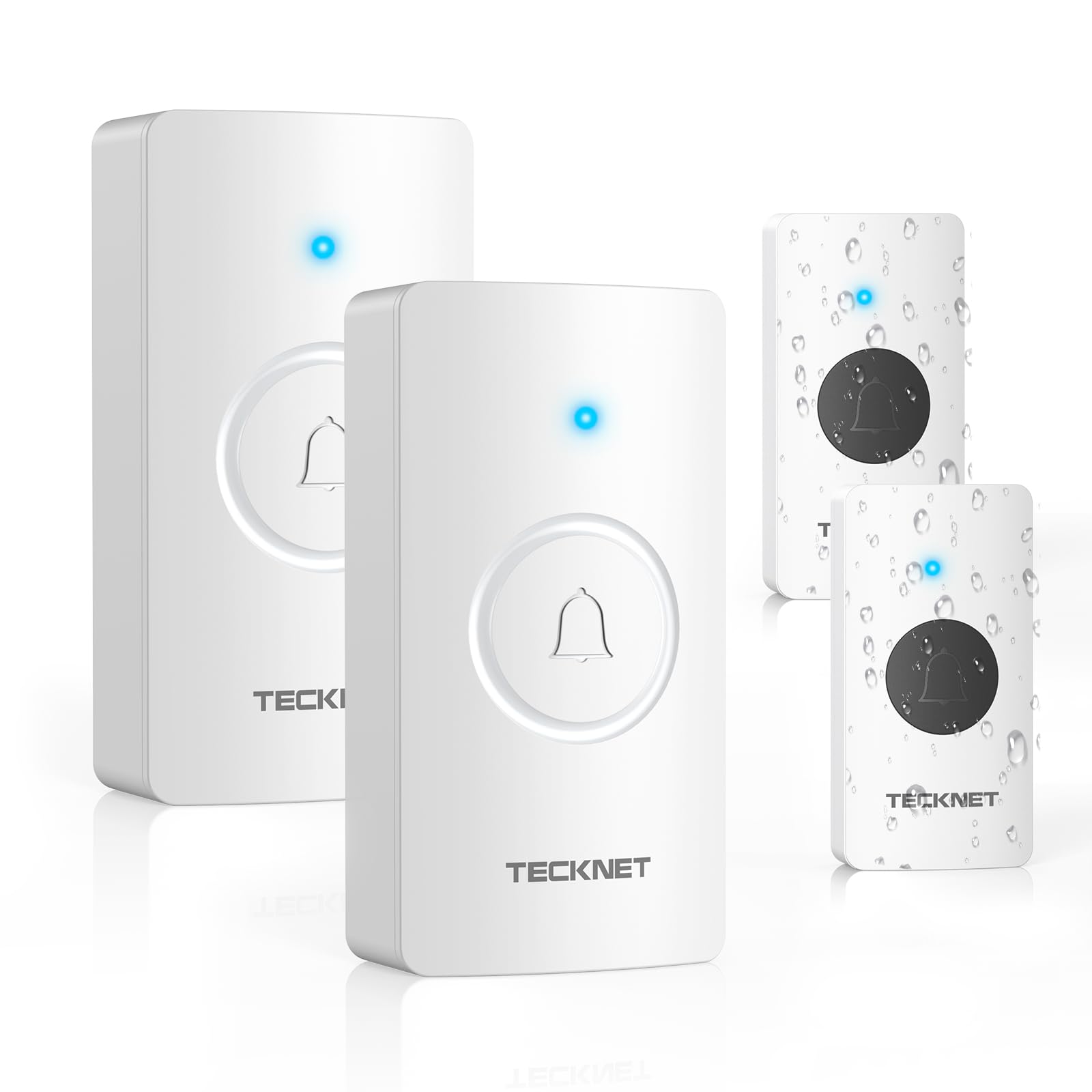 TECKNET Wireless Battery Doorbell, 2 Receivers & 2 Push Buttons