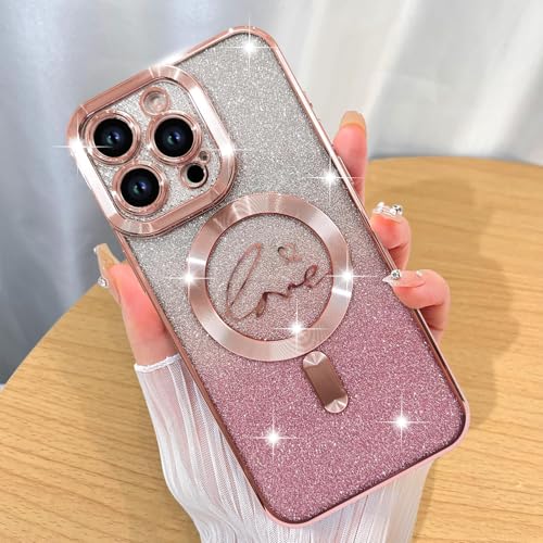 Image of ZIYE Magnetic Case Designed for iPhone 16 Pro Glitter Case-Pink