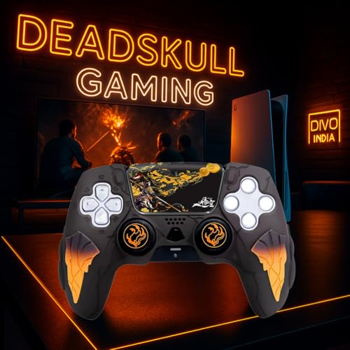 Image of DEADSKULL PS5 Remote Silicone Sleeve - Thunder Edition Themed Anti-Slip Protective Cover Case Compatible with PlayStation 5 DualSense Controller (Black & Yellow)