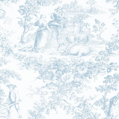 Tissus et Nappes Westeel - Nappe Toile de Jouy Imprimé Pastoral et Champêtre (Bleu, Serviettes 45x45cm)
