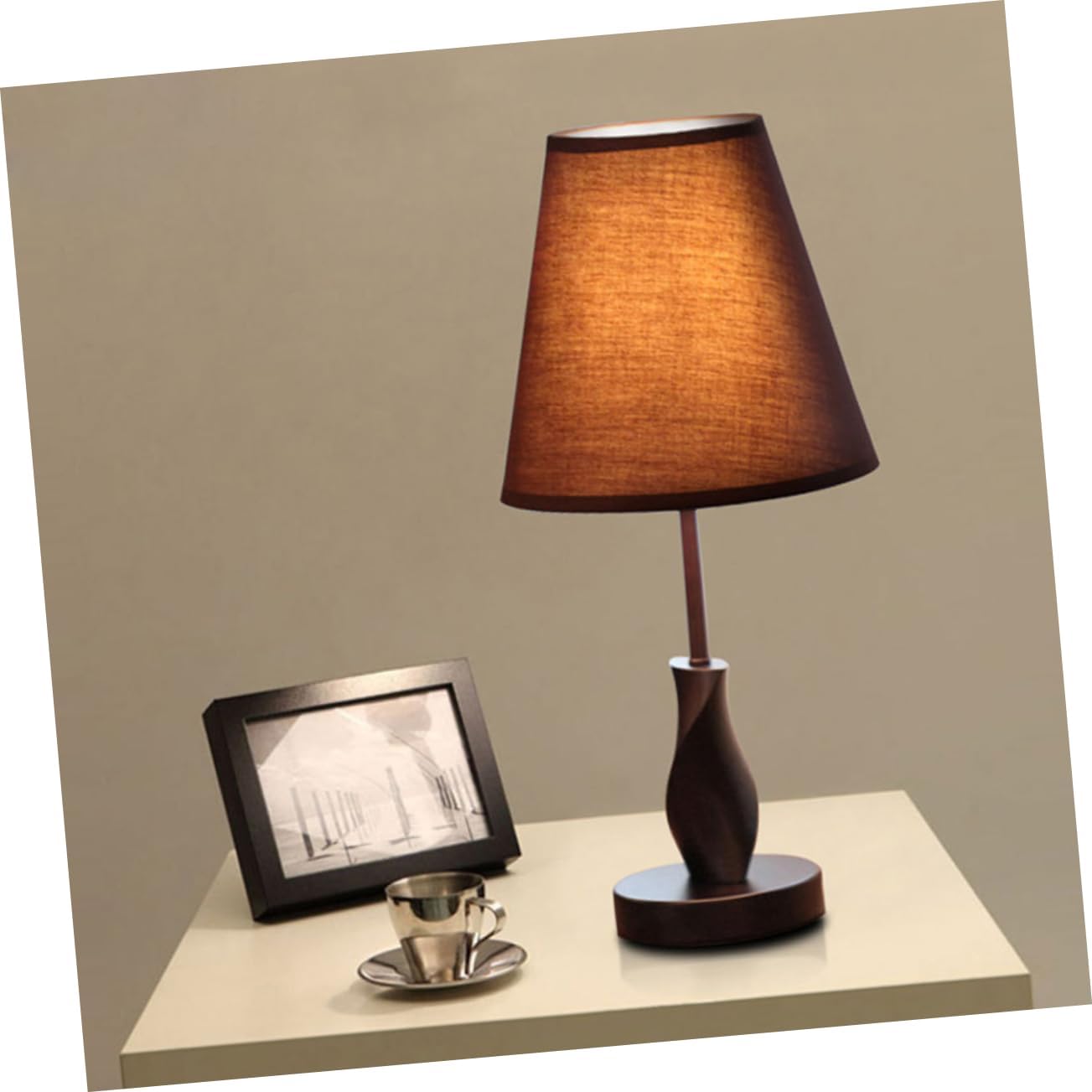 1pc Creative Cloth Art Desk Lamp Stylish Brown Wood Table Lamp for Home Decor Modern Design for Room Bedroom Room US Plug Bulb Not Included
