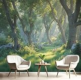 Papel Pintado Plantas Del Bosque Soleado 400×280 Cm, Paisaje Natural Moderno Decoración De Paredes, Personalizable, Verde Ideal Para Salón, Dormitorio, Baño Y Oficina