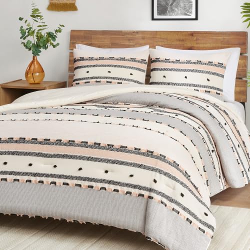 Hyde Lane Boho Queen Comforter Set - 3-Piece Shabby Chic Bedding Sets, Farmhouse Bed Comforter with 2 Pillow Shams, All Season Cotton Top, Desert Tufed