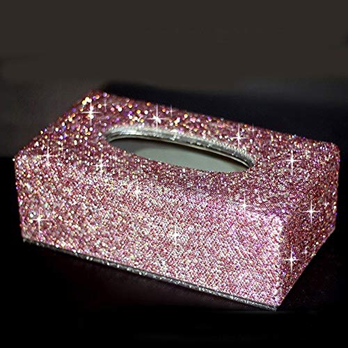 REAPP Boîte à mouchoirs Strass Voiture Tissue Box Cristal Auto Tissue Holder Car Styling Femmes Diamant Tissu Papier Couverture (Color : Small Size Pink, Size : 1) Cover