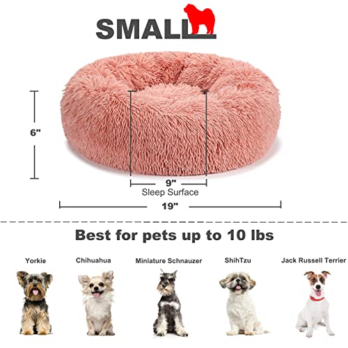 Pink Dog Beds for Small Dogs with Blanket Attached,Small Pet Bed Washable Calming Faux Fur Burrow Doggie Beds for… - Image 4
