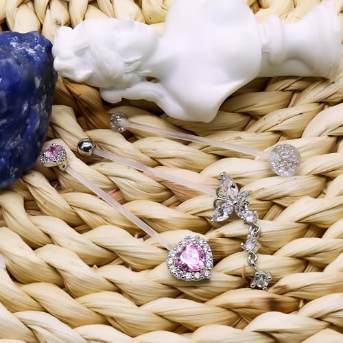 14G Heart Flexible Clear Acrylic Pregnancy Belly Button Ring Butterfly Dangle Pregnancy Maternity Belly Rings3