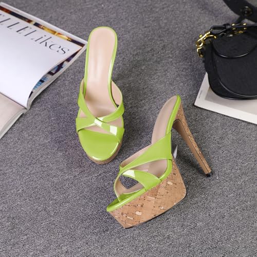 Image of Esvowido Heeled Mules for Women Cork Platform Stiletto Heels Slip on Open Toe High Heeled Sandals Crisscross Slippers Pumps Shoes