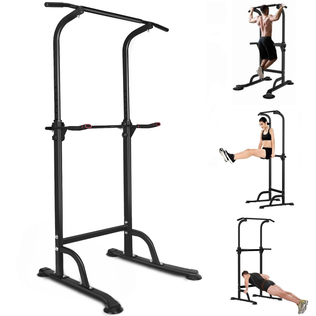 Power Tower Pull Up Bar Dip Station, Free Standing Pull Up Rack Dip Station for Home Gym, Height Adjustable Height Heavy Duty Multi-Function Home Strength Training Fitness Workout Equipment