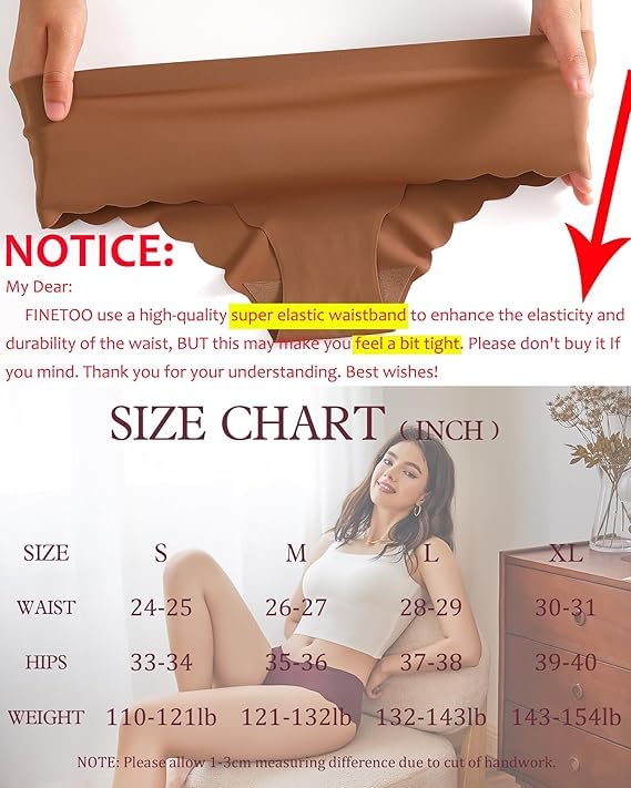 Image of FINETOO 6 pack Seamless Underwear for Women Sexy Low Rise Hipster Wave Edge No Show Bikini Panties Womens Cheeky S-XL