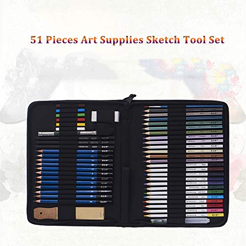 KKmoon 51 unidades/conjunto Kit de desenho profissional Lápis de madeira Lápis de desenho Art Sketch