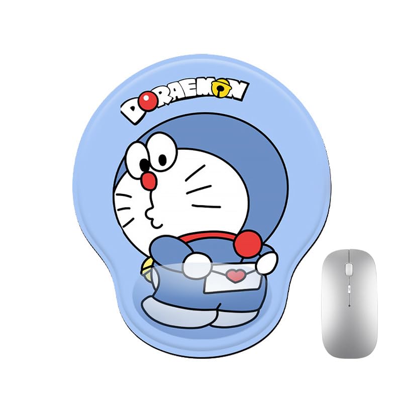 マウスパッド リストレスト 一体型ドラえもん マウスパッド 低反発リストレス 人間工学 手首クッション 滑り止め 水洗い 耐久性良い 手首 疲労軽減 ゲーム 仕事用 おしゃれ オフィス/ホーム用(ブルー)