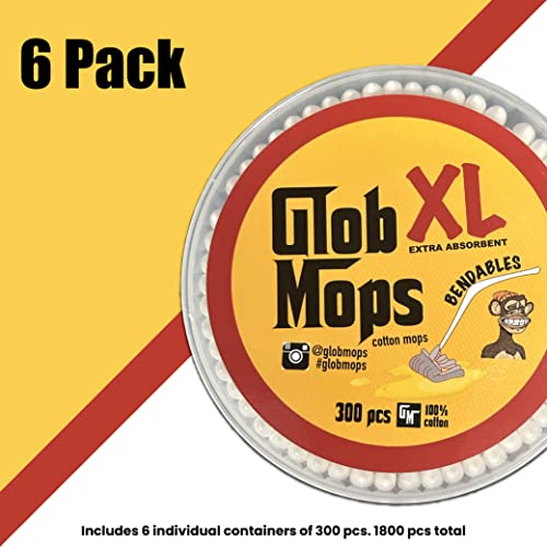 Glob Mops Biegbare XL-Wattestäbchen, 6er-Pack, extra saugfähig, umweltfreundlich, insgesamt 1800 Stück