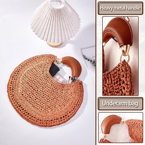 Bolso Hobo de Paja para Mujer estilo Media Luna miniatura 6