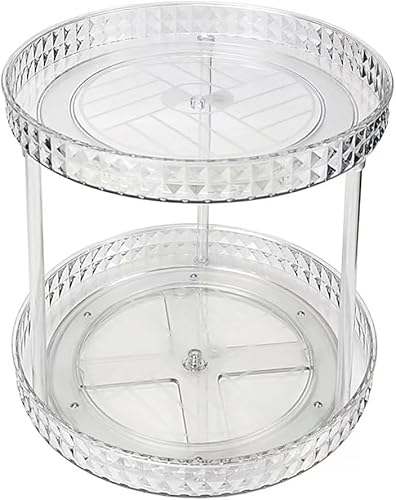 Organizador de 2 niveles transparente Lazy Susan para refrigerador y gabinete, organizador de maquillaje giratorio de 360, vitrinas de cosméticos,