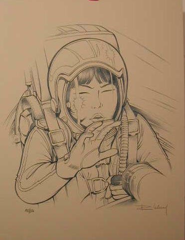 Affiche d'art Leloup Yoko Éblouie En Avion-Bleu édition limitée S/N