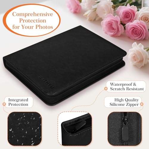 A4 Fotoalbum PU-Leder Portfolio mit austauschbaren Foto-Hüllen – 30 Seiten (drei Fächerausführungen, beidseitig nutzbar) – Wasserdichte Reißverschluss-Mappe für Fotos, Dokumente (Schwarz)