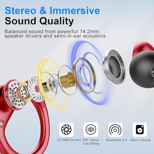 Image of Wireless Earbuds, Sports Bluetooth 5.4 Headphones IPX8 Waterproof, 70H Over Ear Buds with Deep Bass Sound,4 ENC Noise Cancelling Mics, USB-C Fast Charging Earphones with Earhooks for Workout /Running | Bluetooth 5.4, 4 ENC Microphones, Deep Bass Sound, LED Display, USB-C Fast Charging, Secure Fit For Running, Gym And Workouts
