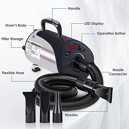 Dog Dryer, Professional Dog Hair Dryer With Led Screen 8 Adjustable Speeds & Temp Dog Blow Dryer High Velocity Low-Noise… - Image 6