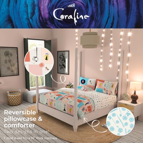Image of Coraline Kids Bedding Super Soft & Cozy Reversible Microfiber Comforter and Sheet Set with Sham, 7 Piece Full Size, (Officially Licensed Product) By Franco