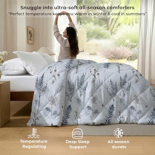 Image of AYKA Reversible AC Comforter 150 GSM Microfiber Summer Blanket Single Bed (60x90 Inches) | Eden Leaves Design Cooling Quilt for AC Room | Soft Breathable Duvet Green & Pink