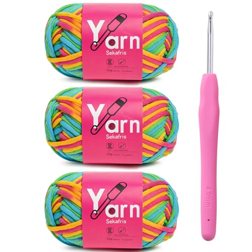 Image of Crochet Yarn 150g /163.5yds Cotton Yarn for Crocheting - Crochet Knitting Yarns for Beginners with Easy-to-See Stitches - Yarn for Crocheting - Parfait Chunky Yarns -Cotton-Nylon Blend (A5)