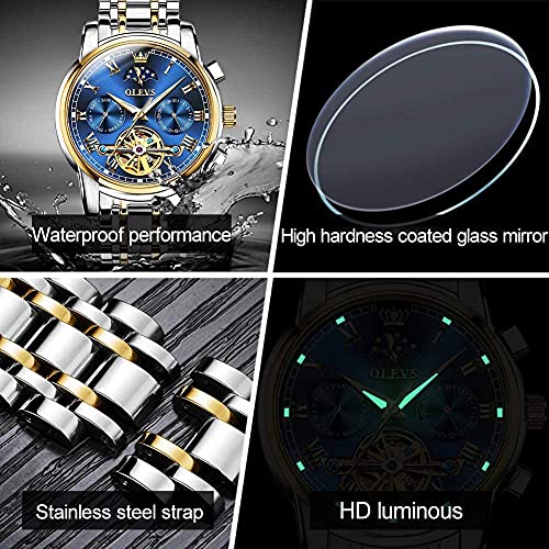 Image of OLEVS Men Watch Automatic Mechanical Skeleton Moon Phase Dress Business Stainless Steel 3AT Waterproof Luminous Men Wrist Watch