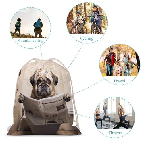 Drawstring Bag Backpack Dog Reading The Newspaper Sackpack Foldable String Bags Sports Gym Bag for Shopping Yoga3