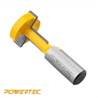 POWERTEC T Track Router Bit, Tungsten Carbide Tipped Router Bit, 1/2 Shank, 1-1/16 Dia., Slatwall, T Slot for Picture Frames, Plaque and Woodworking Projects (73024)